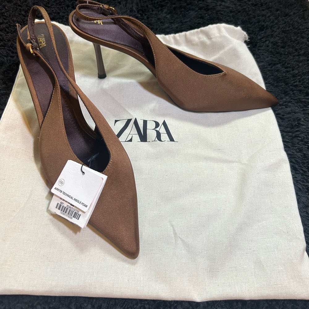 Zara Sophisticated Tan Slingback Heels